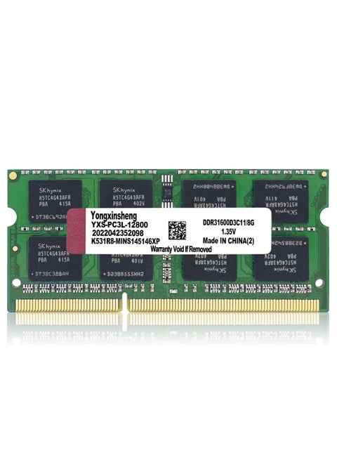 DDR3 Kit - DDR3L 8GB Laptop RAM 1600MHz PC3 - 35V-12800 Unbuffered 1.35V - 1.5 CL11 Dual Rated 204 Pin CL11 Notebook Computer Memory Upgrade Module Green