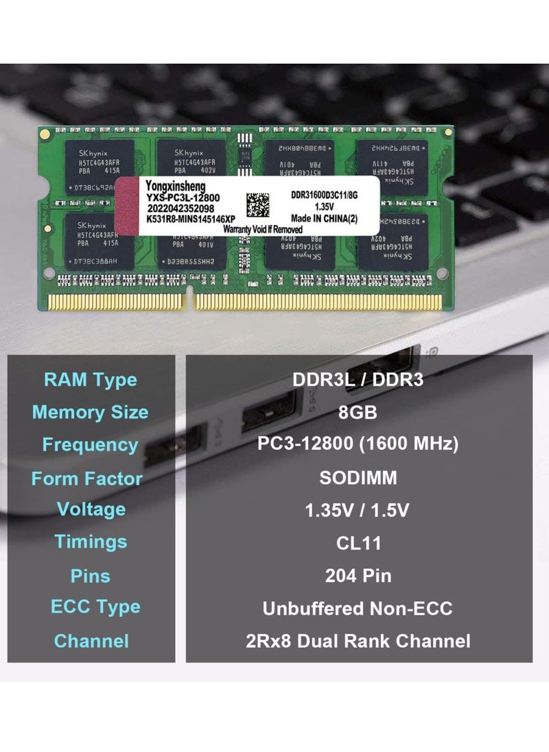 Generic DDR3 Kit - DDR3L 8GB Laptop RAM 1600MHz PC3 - 35V-12800 Unbuffered 1.35V - 1.5 CL11 Dual Rated 204 Pin CL11 Notebook Computer Memory Upgrade Module Green  - Image 3