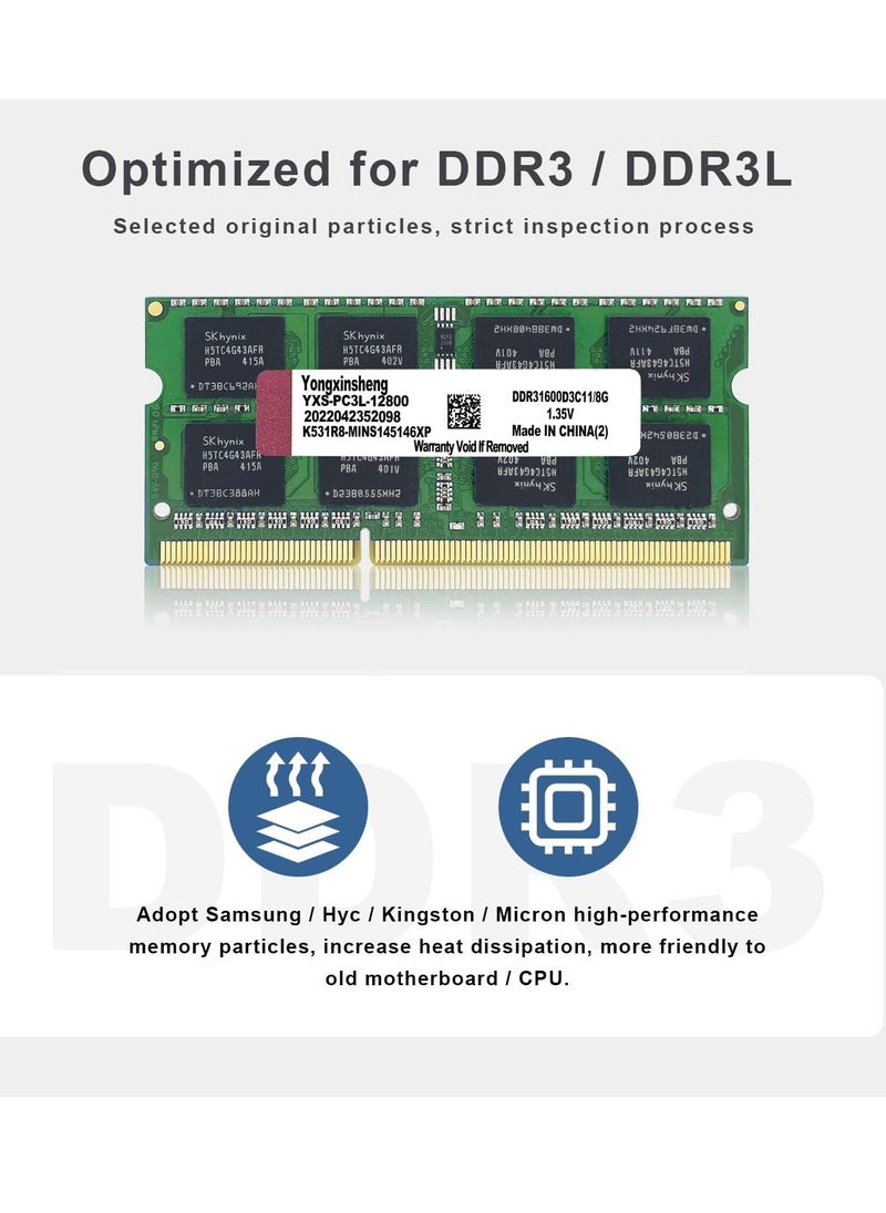 Generic DDR3 Kit - DDR3L 8GB Laptop RAM 1600MHz PC3 - 35V-12800 Unbuffered 1.35V - 1.5 CL11 Dual Rated 204 Pin CL11 Notebook Computer Memory Upgrade Module Green  - Image 2