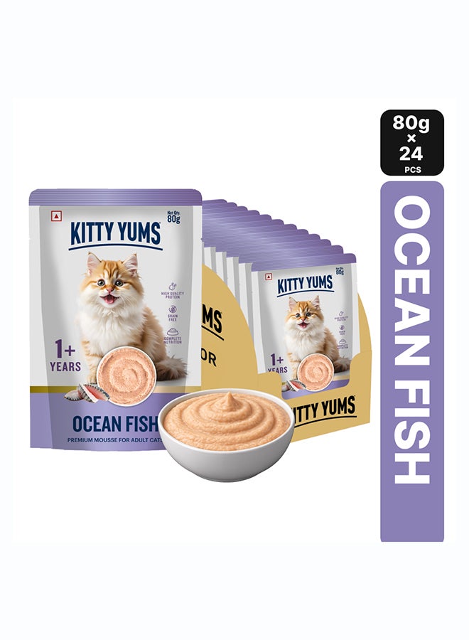 Kitty Yums Ocean Fish Mousse Cat 80gm – Pack of 24 - Image 1
