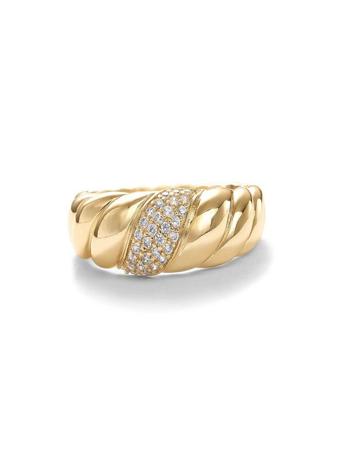 PAVOI 14K Yellow Gold Plated Croissant Twisted Braided CZ Signet Ring - Image 3