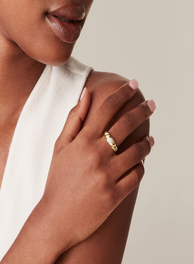PAVOI 14K Yellow Gold Plated Croissant Twisted Braided CZ Signet Ring - Image 4