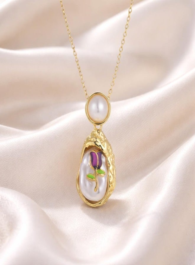 MEENAZ Gold Pearl Flower Pendant Necklace for Women Stainless Steel Adjustable Chains for women Locket Jewellery for women Anti Tarnish Korean Aesthetic Valentine Gift for Woman Girlfriend 190 - Image 5