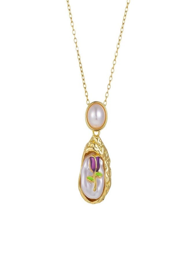 MEENAZ Gold Pearl Flower Pendant Necklace for Women Stainless Steel Adjustable Chains for women Locket Jewellery for women Anti Tarnish Korean Aesthetic Valentine Gift for Woman Girlfriend 190 - Image 1