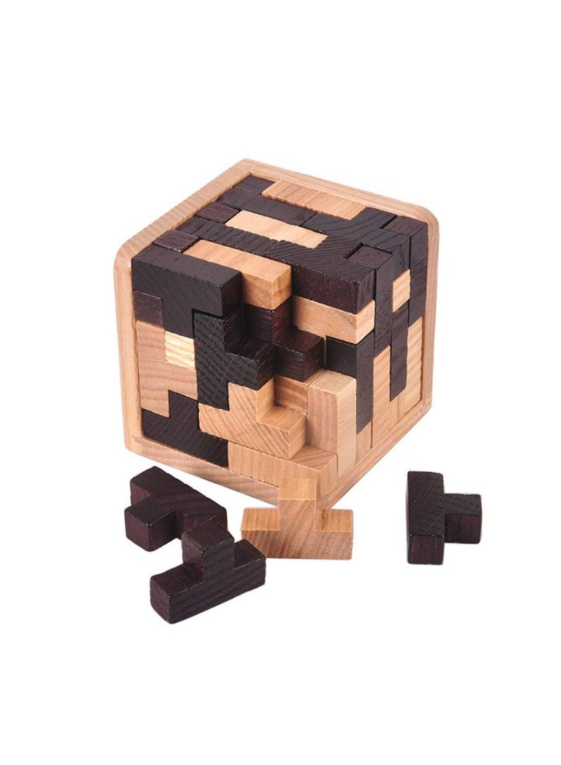 CMGTYYD 3D Wooden Brain Teaser Puzzle Genius Skills Builder T-Shape Pieces. Educational Toy for Kids and Adults. Gift Desk Puzzles - Image 1