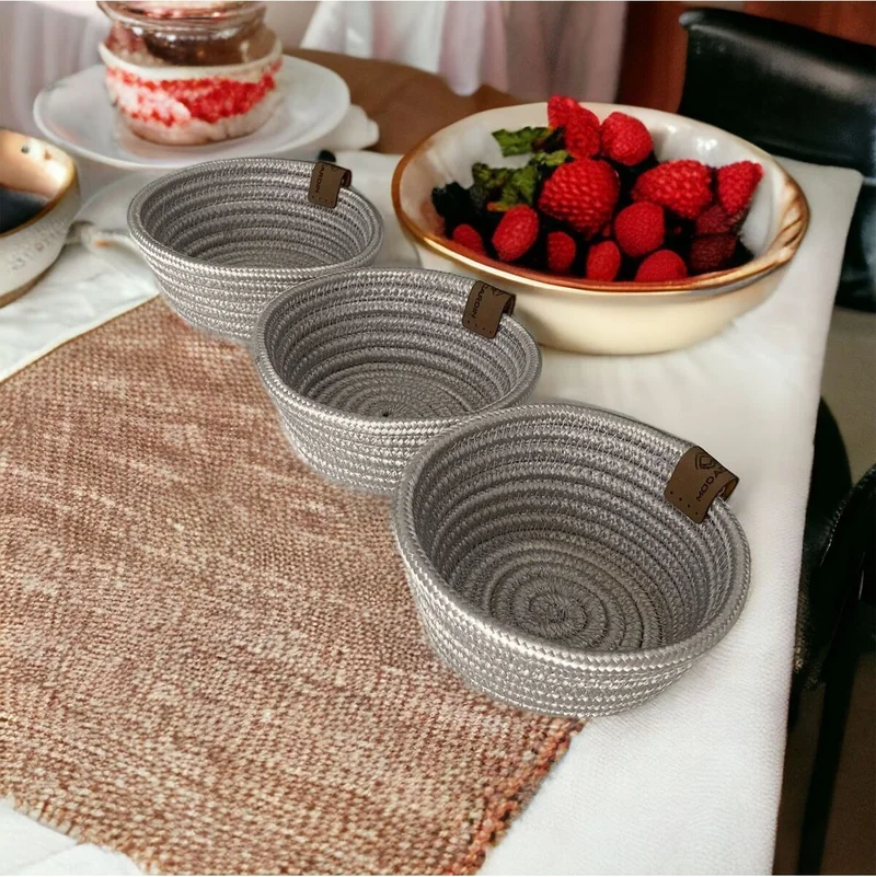 BDZ Deri Bdz Leather 3 Piece Presentation Snack Set Jute Wicker Presentation Container