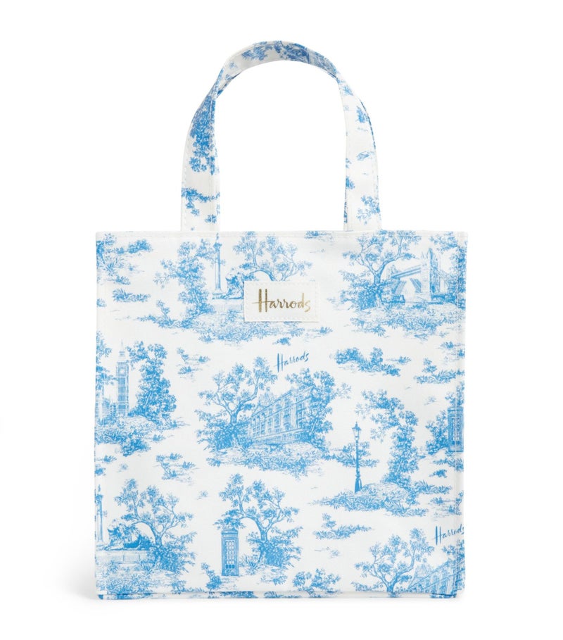 British niche tote bag London landscape printed handbag canvas retro womens large capacity shopping bag Blue 