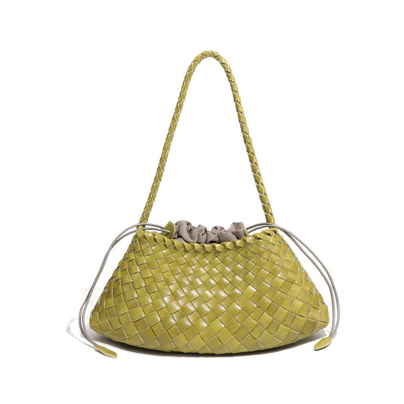 Soft PU Woven Bucket Bag with Drawstring Closure for Women - Image 1