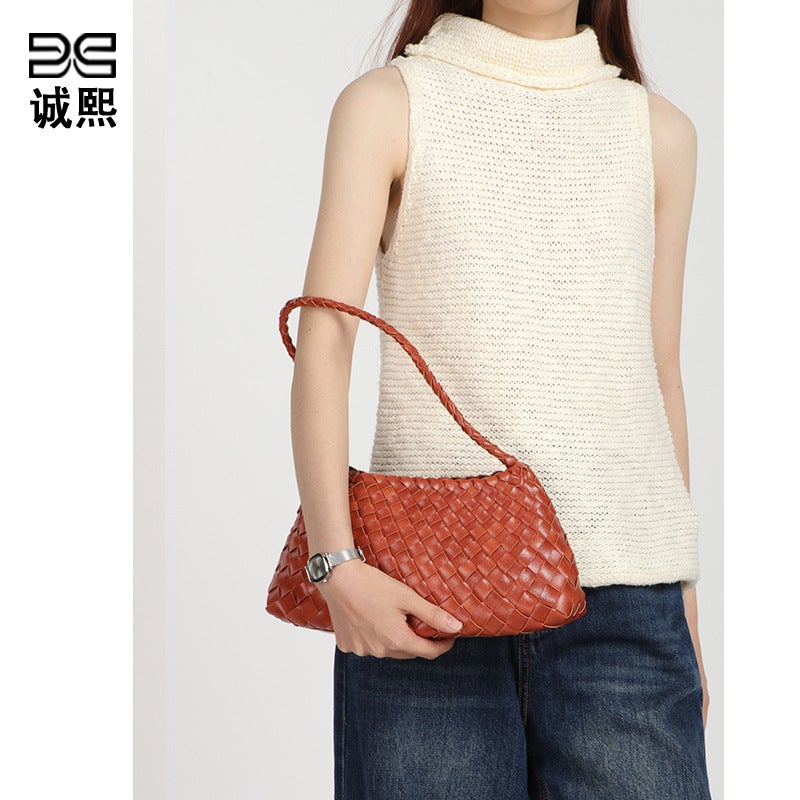 Soft PU Woven Bucket Bag with Drawstring Closure for Women - Image 4