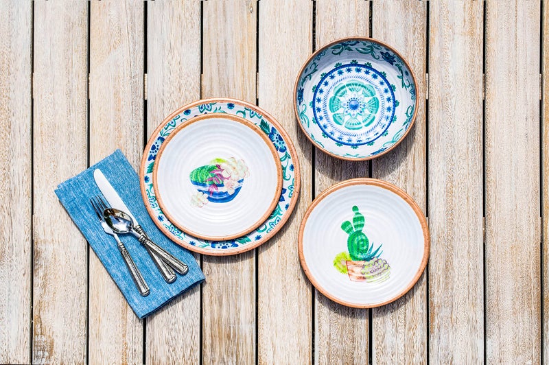 TarHong Rio Turquoise Floral Dinner Plate  10.5""  Melamine  Set of 6 - Image 3