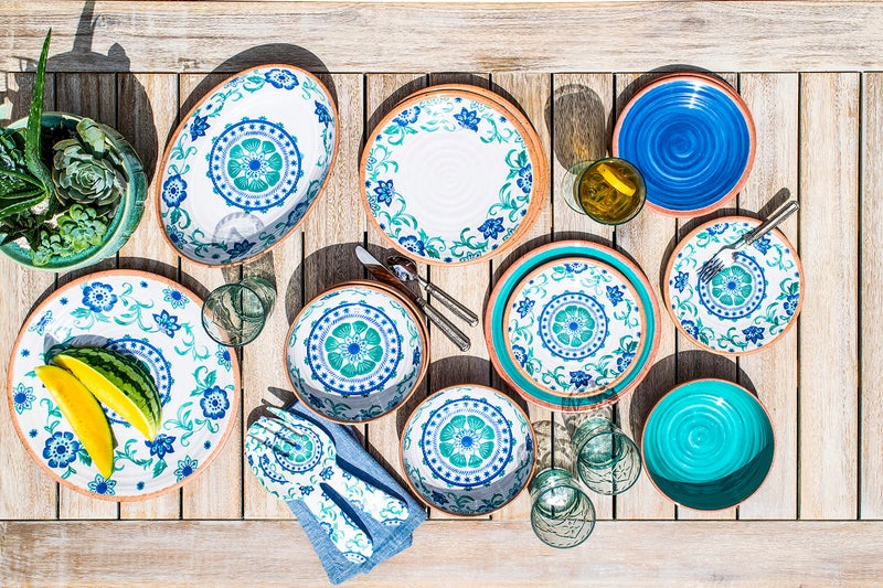 TarHong Rio Turquoise Floral Dinner Plate  10.5""  Melamine  Set of 6 - Image 4