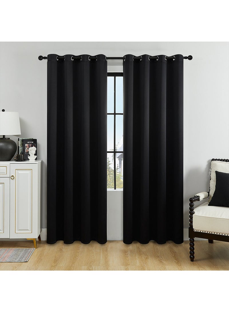 Solid Blackout Polyester Curtains, Grommet Top, 90% Light Blocking, 1 Panel, Fits Windows 53-70cm Wide (Black 106W x 213H cm) - Image 1