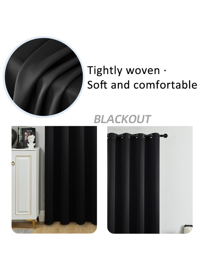 Solid Blackout Polyester Curtains, Grommet Top, 90% Light Blocking, 1 Panel, Fits Windows 53-70cm Wide (Black 106W x 213H cm) - Image 4