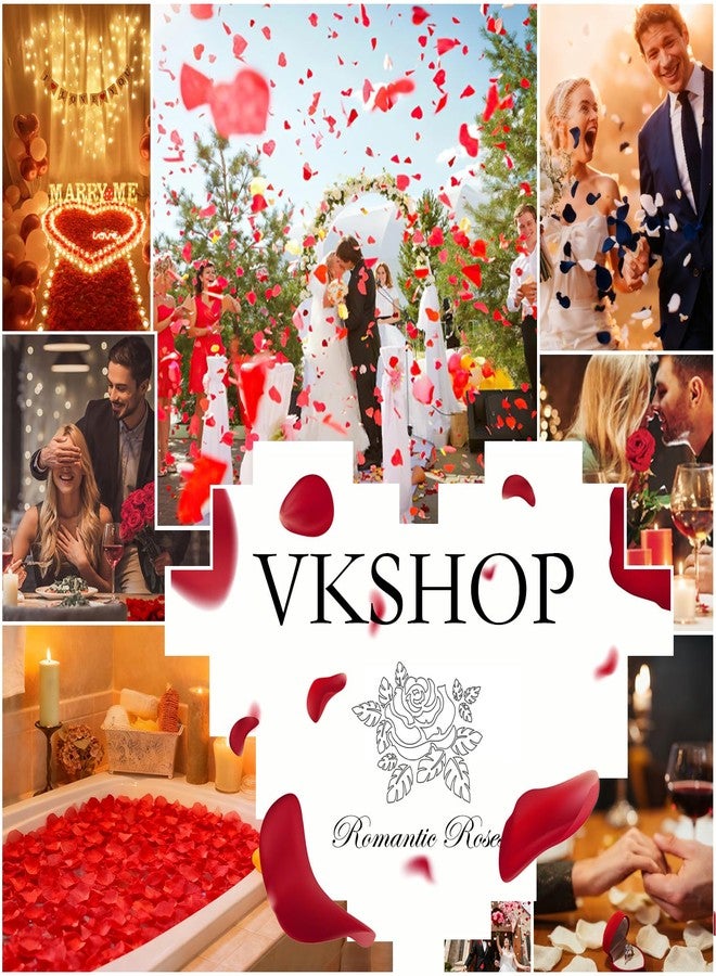 VKshop متجر VKshop، 1200 بتلة ورد أحمر - بتلات زهور ورد صناعية لعيد الحب، وتزيين حفلات الزفاف، وطلب الزواج الرومانسي، والذكرى السنوية، والحفلات، وتزيين الممرات، وفتيات الزهور - Image 4