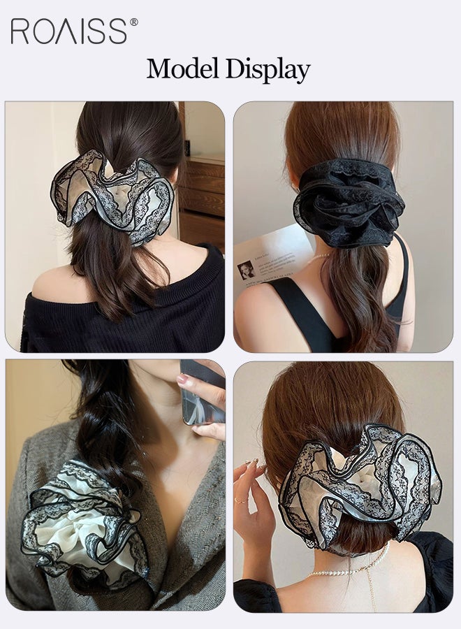 رويس 4 قطع من أربطة الشعر المرنة البسيطة، حامل ذيل حصان الكاميليا، ربطات شعر من الدانتيل بتصميم ريترو، إكسسوارات شعر من القماش المرن الناعم، مناسبة للترفيه اليومي والحفلات والعطلات والسفر والتصوير الفوتوغرافي في الشوارع - Image 3