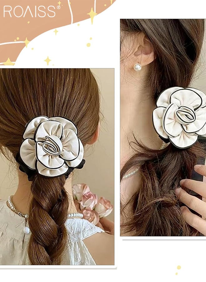 رويس 4 قطع من أربطة الشعر المرنة البسيطة، حامل ذيل حصان الكاميليا، ربطات شعر من الدانتيل بتصميم ريترو، إكسسوارات شعر من القماش المرن الناعم، مناسبة للترفيه اليومي والحفلات والعطلات والسفر والتصوير الفوتوغرافي في الشوارع - Image 4