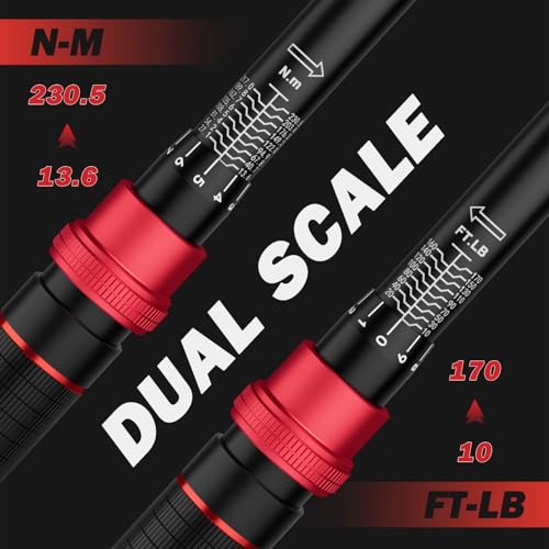 VANPO 1/2-inch Drive Click Torque Wrench,10-170 Ft-Lb/13.6-230.5 Nm, Adjustable Torque Wrench Set with 1/2" to 3/8" Adapter, 125mm Extension Bar, 72-Tooth Torque Wrench for Moto, Car Maintenance - Image 3