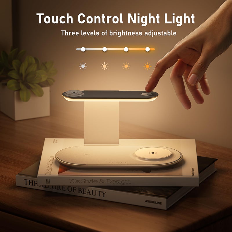 GUSGU 3 in 1 Charging Station for MagSafe Wireless Charger with Three-Level Night Light, 15W Max Fast Charging for iPhone Series/Samsung Galaxy Series, Apple/Samsung Watch Series, AirPods-Orange - Image 4