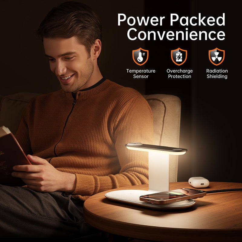 GUSGU 3 in 1 Charging Station for MagSafe Wireless Charger with Three-Level Night Light, 15W Max Fast Charging for iPhone Series/Samsung Galaxy Series, Apple/Samsung Watch Series, AirPods-Orange - Image 2