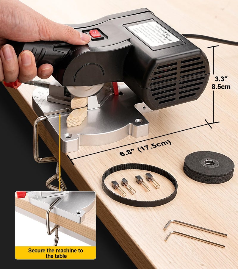 Sbestily Mini Miter Cut-Off Chop Saw for Metal Cutting, Arrow Shafts, Wood Crafts, Hobby Miniature Model Making, Small Electric Table Saw Tool, 223/5.56 Brass, Cuts Max. 1/2" High x 1/2" Wide - Image 2