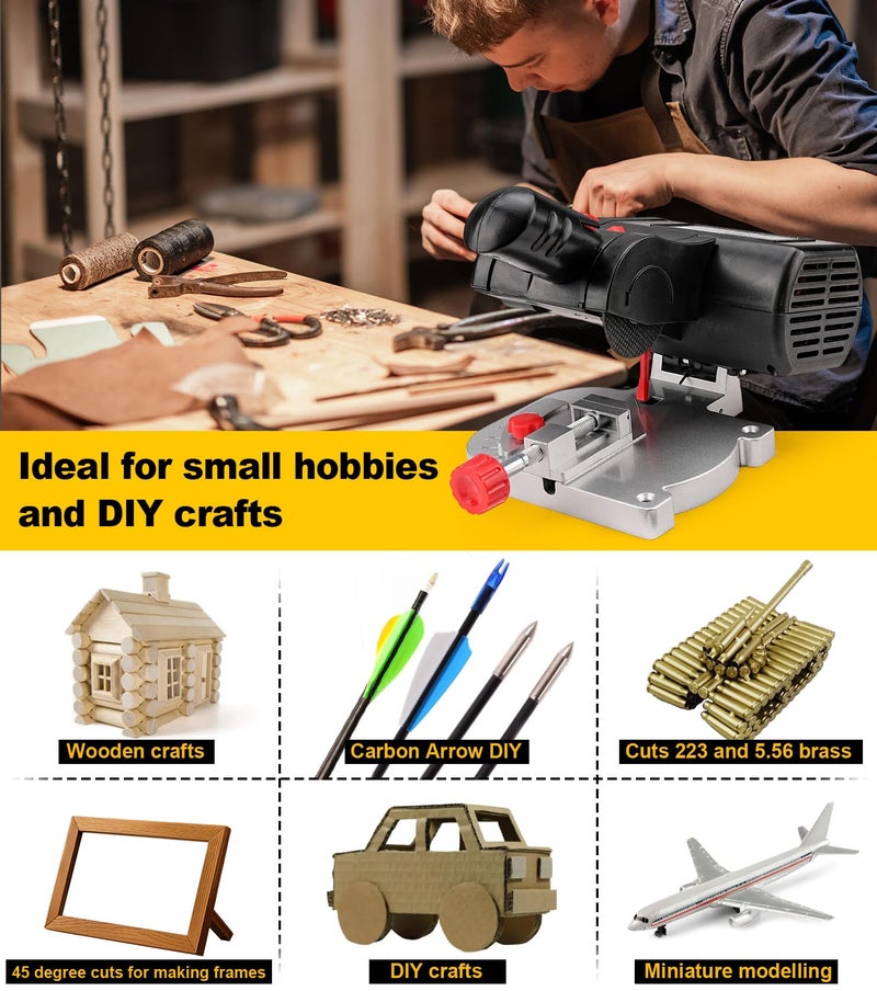 Sbestily Mini Miter Cut-Off Chop Saw for Metal Cutting, Arrow Shafts, Wood Crafts, Hobby Miniature Model Making, Small Electric Table Saw Tool, 223/5.56 Brass, Cuts Max. 1/2" High x 1/2" Wide - Image 3