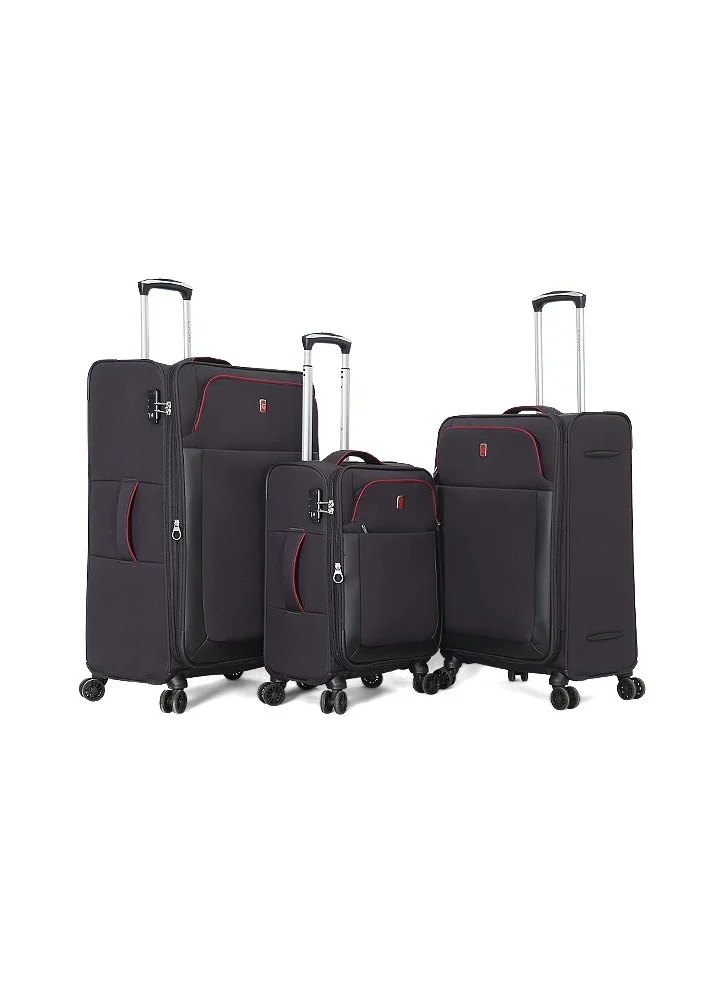 GIORDANO Softside Luggage Trolley Bag 3 Pieces Set With Double Spinner Wheel Black ,Grey (S-20inch,M-24inch,L-28inch)