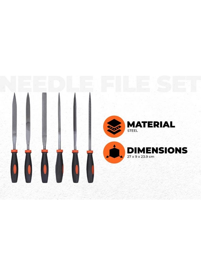 BLACK+DECKER BLACK+DECKER BDHT22148 174mm 6-Piece Steel Needle File Set for Cutting & Smootheing Out Surfaces Ideal for Wood, Metal, Plastic for Home & DIY Use, ORANGE & BLACK  - Image 2