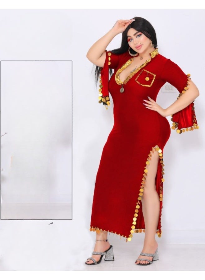 جلابية رقص نسائية – قماش ليكرا زبدة ناعم جدًا – تصميم جذاب مرن – مثالية للرقص الشرقي والتمارين – مريحة وخفيفة – فري سايز - Image 3