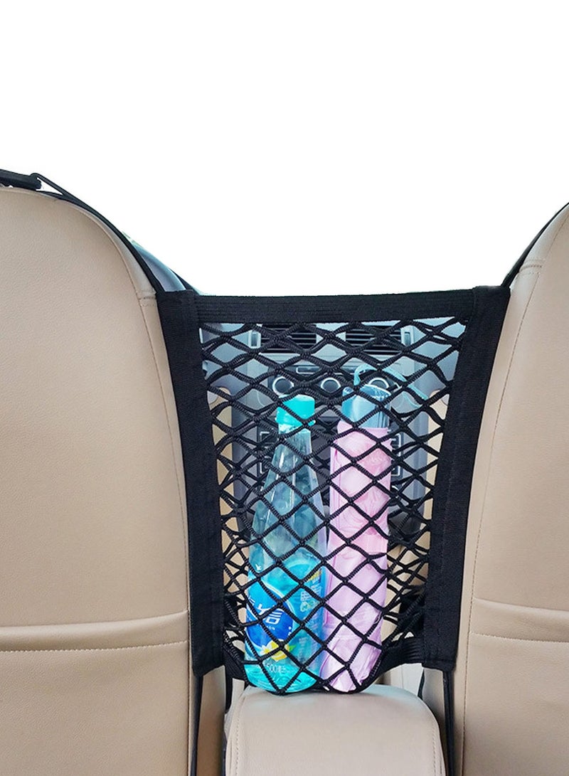 Generic Universal Car Mesh Organizer with 4 Hooks Four-Side Elasticity Seat Back Net Bag Car Seat Middle Isolation Organiser 