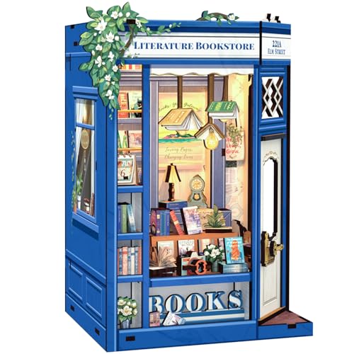 CUTEBEE Book Nook Kit, DIY Miniature House Kits for Adult and Teens, Dollhouse Mini Booknook House Bookshelf, DIY Craft Gifts for Family and Friends（Literature Bookstore） - Image 1