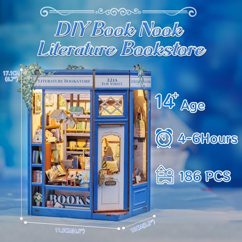 CUTEBEE Book Nook Kit, DIY Miniature House Kits for Adult and Teens, Dollhouse Mini Booknook House Bookshelf, DIY Craft Gifts for Family and Friends（Literature Bookstore） - Image 4