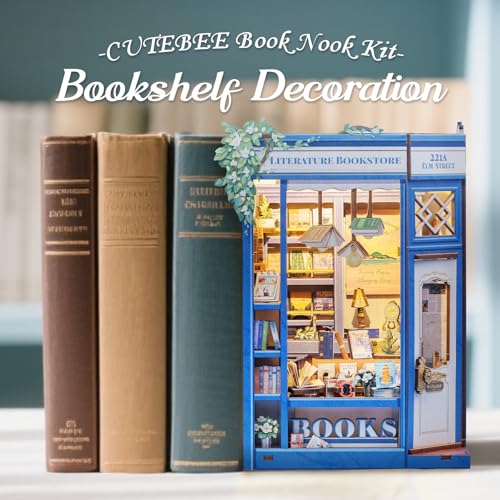CUTEBEE Book Nook Kit, DIY Miniature House Kits for Adult and Teens, Dollhouse Mini Booknook House Bookshelf, DIY Craft Gifts for Family and Friends（Literature Bookstore） - Image 2