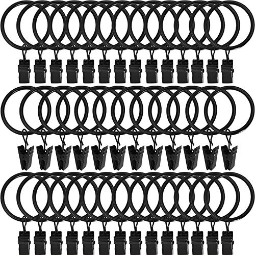 AMZSEVEN 40 Pack Metal Curtain Rings with Clips, Drapery Clips Hooks, Decorative Curtain Rod Clips 1.5 in Interior Diameter, Vintage Black - Image 1
