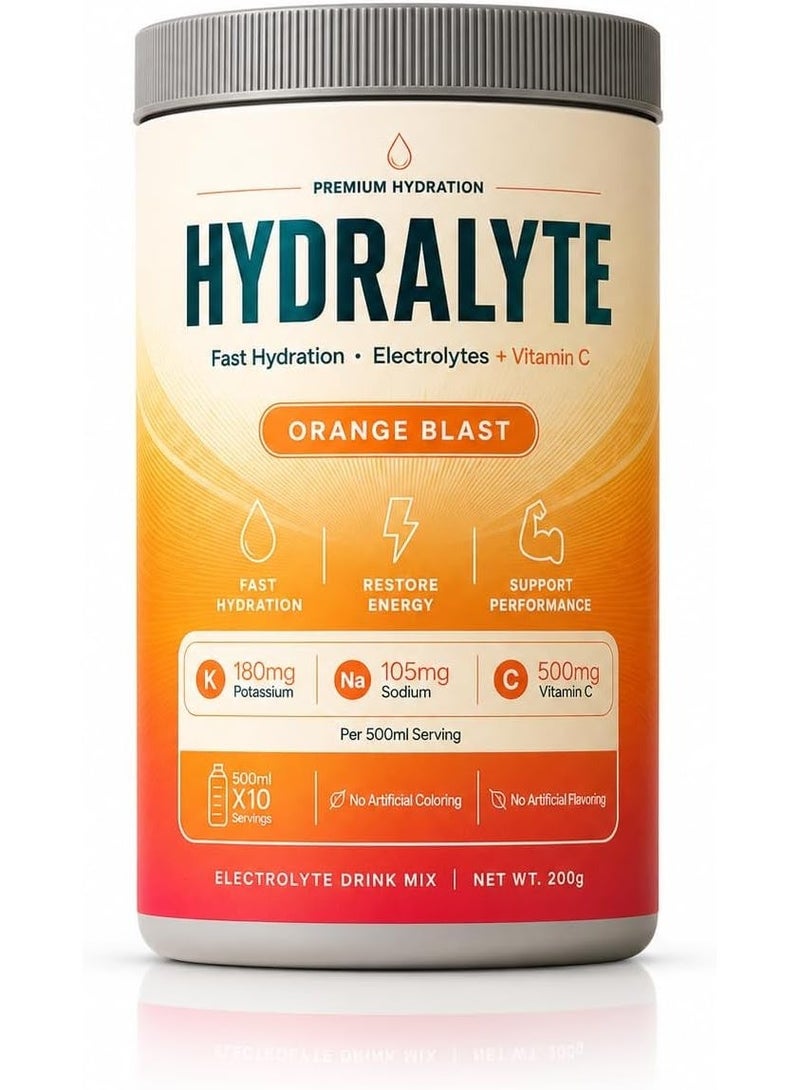 Hydralyte Vitamin C + Electrolyte Hydration Sports Drink Powder Orange Flavor Jar, 200 Gm | 20 Servings Per Container (250ML) | Natural Electrolyte Replacement Supplement | Fast Rehydration - Image 2