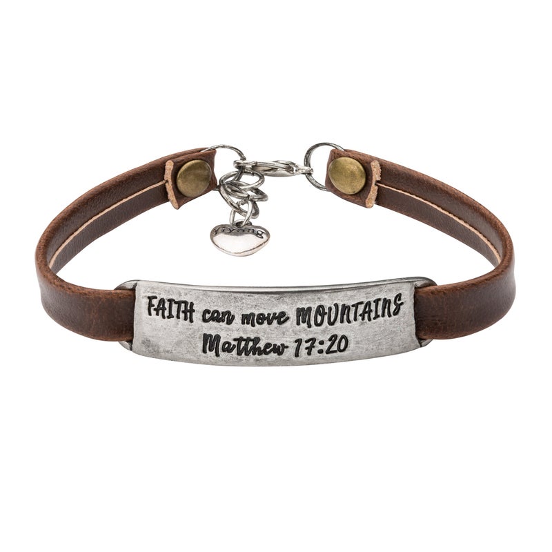Yiyang Leather Bracelets for Women Baptism Gifts Strength Bracelet Inspirational Birthday Christmas Gift for Her Faith Can Move Mountains - Image 1