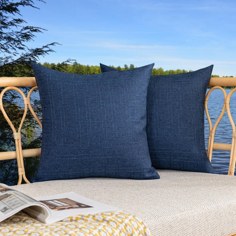 Kevin Textile Pack of 2 Decorative Outdoor Waterproof Throw Pillow Covers Checkered Pillowcases Classic Cushion Cases for Patio Couch Bench 18 x 18 Inch Blue - Image 3