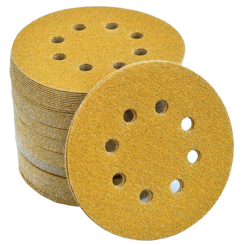 Aiyard 5-Inch 8-Hole Hook and Loop Sanding Discs 60-Grit Random Orbit Sandpaper, 100-Pack - Image 1
