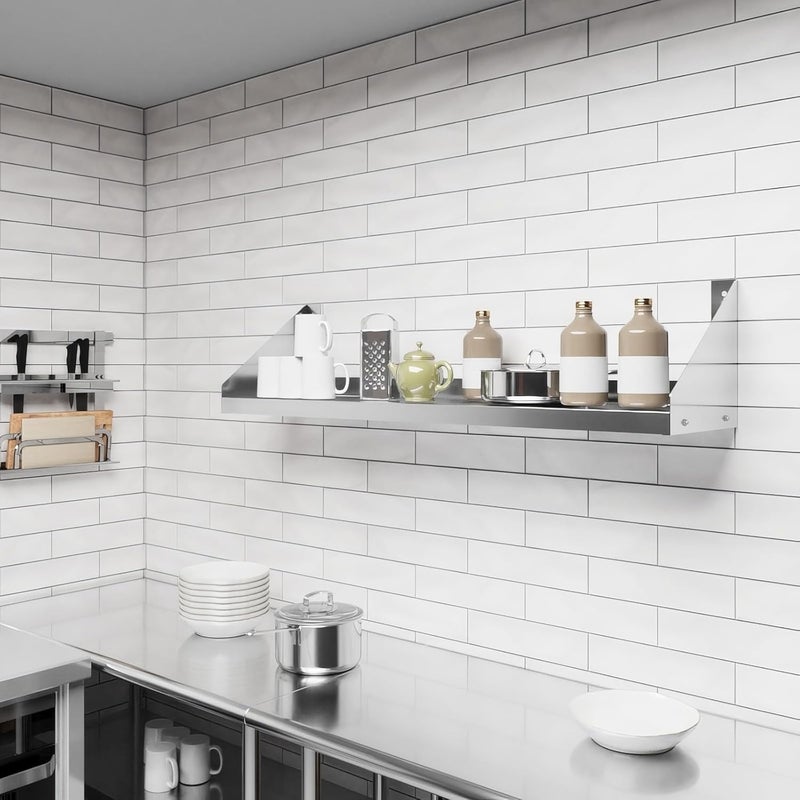 AmGood Stainless Steel Wall Shelf with Side Guards (48" Long x 12" Deep) - Image 2