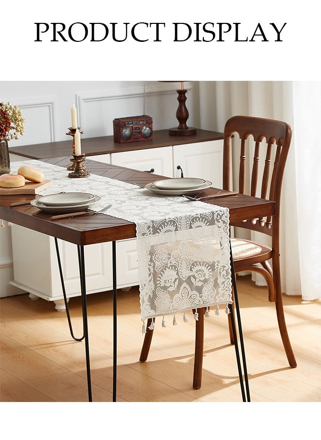 DUNISO Lace Table Runner,Dust Proof Lace Tablecloth, Rectangular Coffee Table Cloth，With Tassels, Wear Resistant And Heat Resistant, Used For Party, Restaurant And Wedding Decoration，30*180cm，White  - Image 4