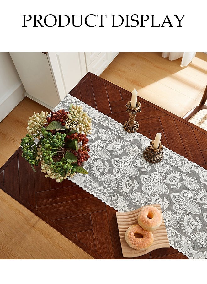 DUNISO Lace Table Runner,Dust Proof Lace Tablecloth, Rectangular Coffee Table Cloth，With Tassels, Wear Resistant And Heat Resistant, Used For Party, Restaurant And Wedding Decoration，30*180cm，White  - Image 5