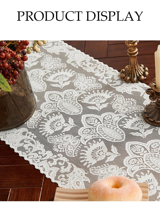 DUNISO Lace Table Runner,Dust Proof Lace Tablecloth, Rectangular Coffee Table Cloth，With Tassels, Wear Resistant And Heat Resistant, Used For Party, Restaurant And Wedding Decoration，30*180cm，White  - Image 3