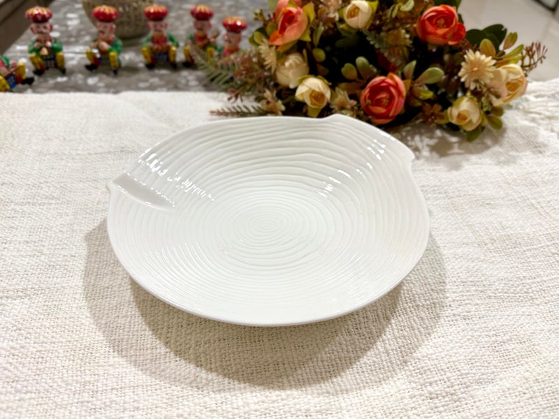 ALTAICA Modern White Ceramic Serving Bowl with Ripple Pattern Design, Decorative Dinnerware Plate - Image 1