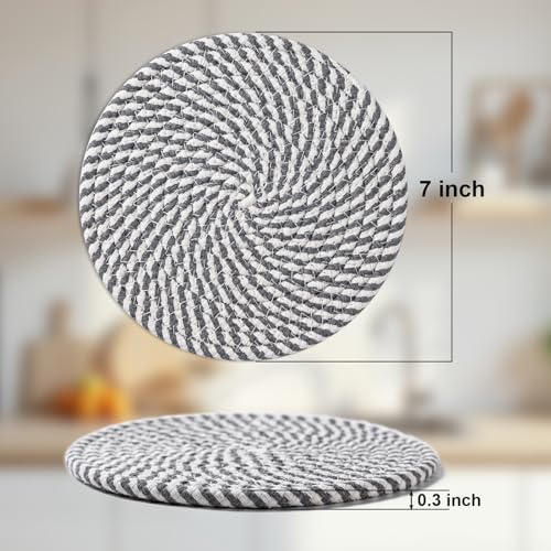Husfunov 7 Inch Trivets for Hot Dishes, Pots and Pans, 5 Heat Resistant Pot Holders for Kitchen, Home Essentials, Hot Pads for Countertop and Table, Farmhouse Decor Vase Mats, Gray - Image 2