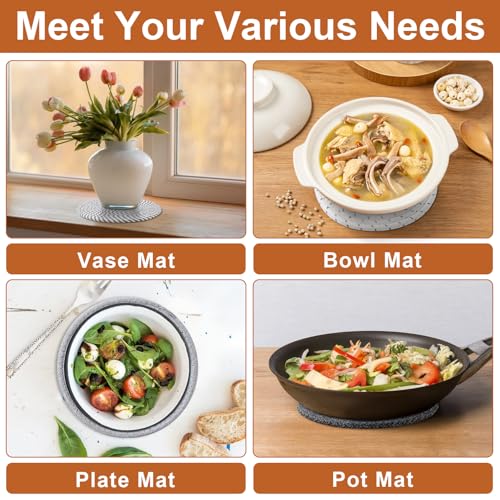Husfunov 7 Inch Trivets for Hot Dishes, Pots and Pans, 5 Heat Resistant Pot Holders for Kitchen, Home Essentials, Hot Pads for Countertop and Table, Farmhouse Decor Vase Mats, Gray - Image 5