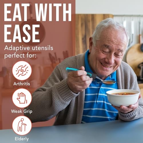 BUNMO Adaptive Utensils for Elderly, Arthritis, Weak Hand Grip & Handicapped - 4 Piece Set - Convenient Travel Pouch - Lightweight - Arthritis Gifts for Seniors Over 80 - Gifts for Disabled Adults - Image 2