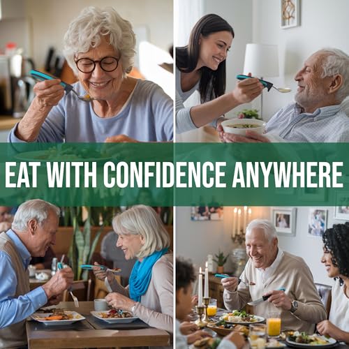BUNMO Adaptive Utensils for Elderly, Arthritis, Weak Hand Grip & Handicapped - 4 Piece Set - Convenient Travel Pouch - Lightweight - Arthritis Gifts for Seniors Over 80 - Gifts for Disabled Adults - Image 3