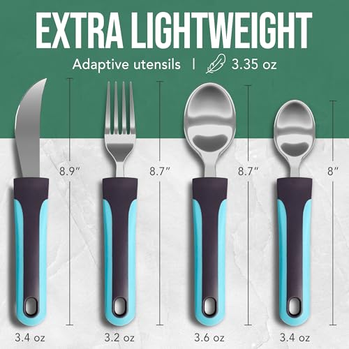 BUNMO Adaptive Utensils for Elderly, Arthritis, Weak Hand Grip & Handicapped - 4 Piece Set - Convenient Travel Pouch - Lightweight - Arthritis Gifts for Seniors Over 80 - Gifts for Disabled Adults - Image 5