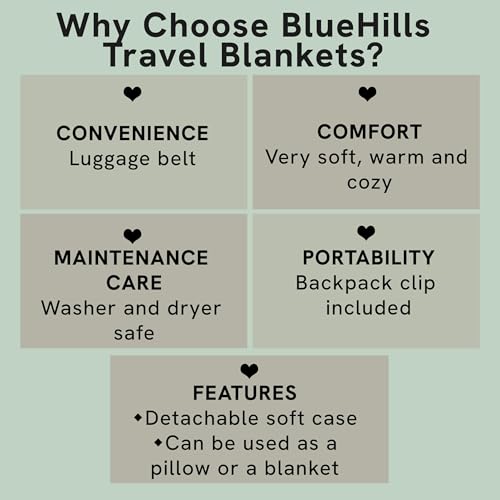 BlueHills Travel Blanket Pillow in Mini Soft Case Premium Plush Airplane Blanket Compact Luggage Belt and Backpack Clip Warm Plane Pillows Traveling Gifts Packable - Beige M06 - Image 5