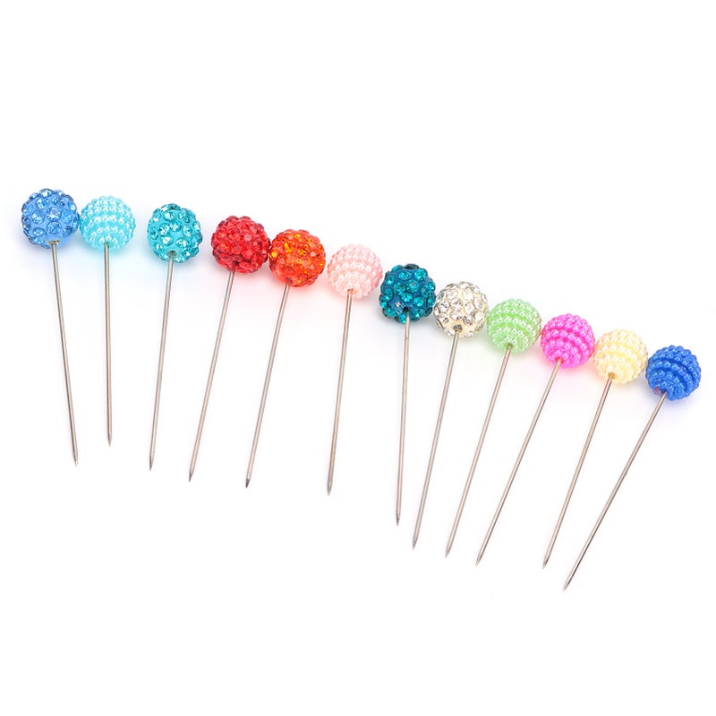 Sewing Pins Colourful Reusable Strong Edgy AntiRust Fixed Needle for Household Fixed(6 Bayberry Type Plus 6 Coloured Rhinestone ) - Image 1