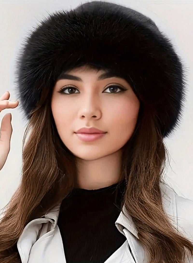 شي إن قبعة نسائية شتوية قطيفة من SHEIN، قبعة نسائية عصرية سميكة، قبعة شتوية دافئة، يمكن تنسيقها مع معطف صوفي، ملابس شتوية. - Image 1